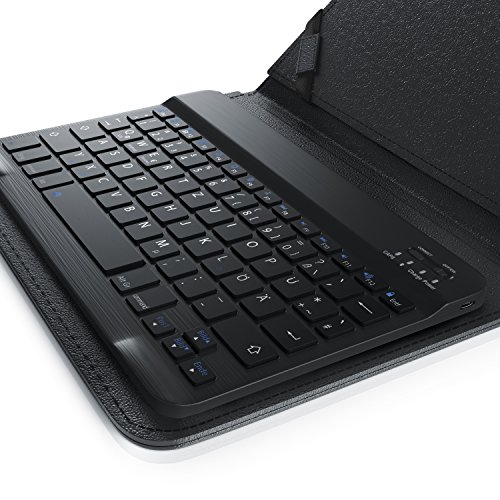 CSL – Bluetooth Slim Tastatur für Tablets 9-10“ für Apple iPad 1 / 2 / 3 / 4 uvm. ) inkl. Kunstledercase / Wireless Keyboard im Slim Design | QWERTZ (Deutsch) | FN-Funktionstasten | Multicolor LEDs (blau, rot, grün) | für Tablets 9-10“ (22,86-25,4cm) - 5