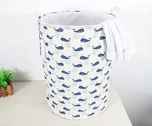 Kimjun Baumwolle Leinen Runden Faltbar Waschekorb Waeschesammler Korb Kinder Spielzeug Aufbewahrungskorb Aufbewahrungsbox mit deckel -Wale - 2