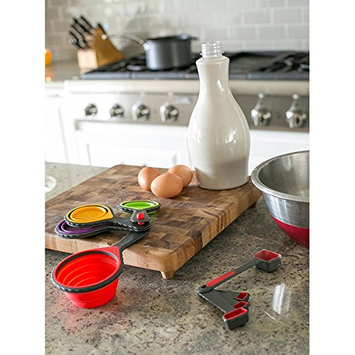 Faltbare Silikon-Messbecher und Löffel 8 Stück Set Messgerät mit Gravur Metrisch/Amerikanisch für messen ohne waage, platzsparend, bunt - 9