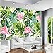 Produktbild Weaeo Nordische Kleine Frische Flamingoschildkröteblatt-Hintergrundwand-Wandmalereien Kundenspezifische Große Grüne Tapete Des Wandgemäldes -350X250Cm