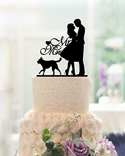 Herr und Frau Braut und Bräutigam für Hochzeitstorte Topper mit Hund Silhouette Tortenaufsatz