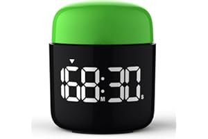 LINDAHOME Table Timer Stopwatch, Large Led Display, Simple Manual Rotation Count Down & Up, Adjustable Volume & Brightness, Easy for Kids, Vintage No Ticking Time Management Clock, Loud Alarm or Silent (Green)