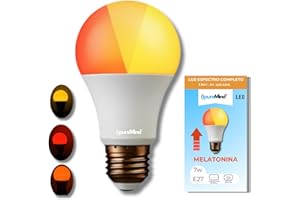 Puremind Spectro Luz Roja Nocturna Melatonina E27 + Ámbar – Lámpara Terapia de Luz Infrarroja + Ámbar para Bienestar - Relajación + Recarga Celular – Dispositivo Antiedad + Antiedad Lumínico