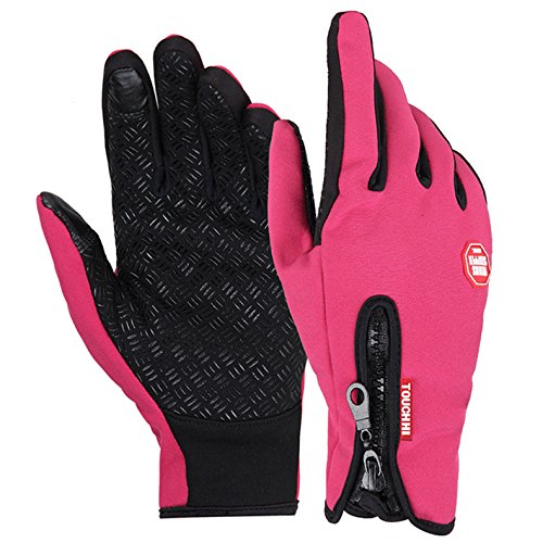 Deportes de Invierno Guantes OKCSC (TM) cálida cortavientos con Touch función de pantalla para teléfono inteligente al aire libre deporte senderismo esquí ciclismo gimnasio invierno guantes unisex guantes Universal, color Rosa roja, tamaño medium