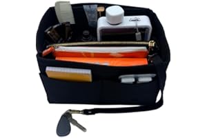 ORGANIZE FIRST Organisateur de Sac à main Femme - en Feutre - Multi-poches avec Pochette détachable à Fermeture éclair et Chaîne à clés - Sac de Rangement intérieur pour Sac à main - M/NOIR