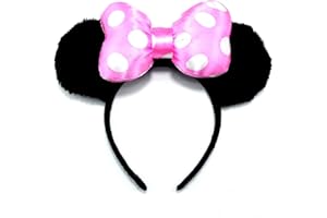 LOVELEGIS Bandeau Minnie Mouse - Noir avec Noeud rembourré Rose Tendre à Pois Blancs - Accessoires de déguisement - Carnaval - Halloween - Petite Fille Femme - idée de Cadeau d'anniversaire de Noël