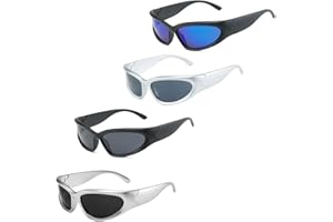 YQBFTC Y2K Cycling Glasses for Men Women,4Pcs Stylish Polarised Oval Running Sunglasses,Wrap Around Sports Sunglasses,UV400 Protection Fashionable Futuristic Oval Sun Glasses for Running Cycling