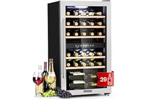 Klarstein Weinkühlschrank, Getränkekühlschrank Schmal, Kühlschrank mit Glastür, Getränkekühlschränke Freistehend, Weinkühlschrank Klein, Weinkühlschränke 2 Zonen, UV-Schutz, 5-22 °C, 29 Flaschen