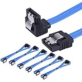 6 Stück 18 Zoll SATA III 6.0 Gbps Kabel SATA Anschlusskabel mit Verriegelungslasche und 90-Grad-Stecker, Blau