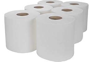 EVINOS White 6 X Paper Rolls - 2 Ply Embossed Centre Feed - Hand Kitchen Towel Tissue Rolls Heavy Duty White Tissue for Everyday Use UK Seller