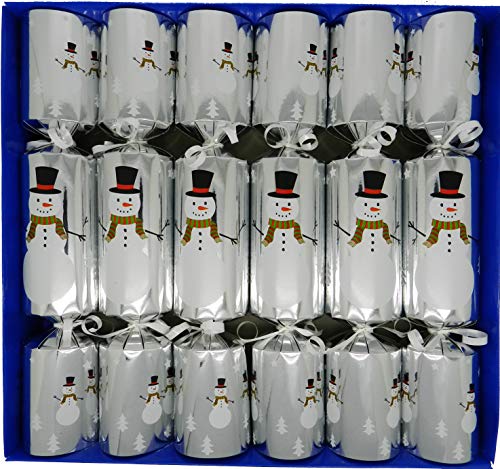 Crackers Ltd Set of 6 Clockwork Racers Christmas Crackers - Festive Snowman Design in Silver (Cat F1)