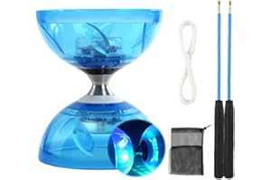 KUWUNG Diabolo Freiläufer mit kugellager Dreifache Lagerung Set, 4,5mm Diabolo Leuchtend im Dunkeln Freizeitsport Jonglierspielzeug mit Handstäben für Erwachsene (Blau)