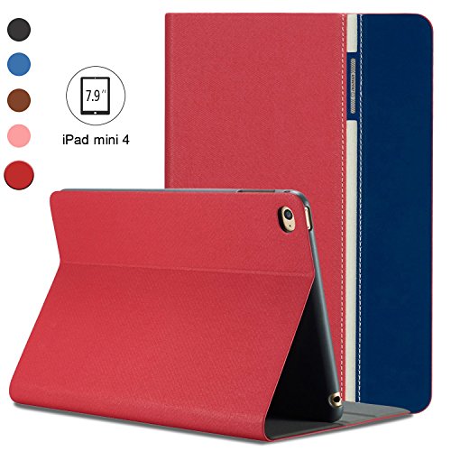 AUAUA iPad Mini 4 Hülle, iPad Mini 4 Lederhülse Smart-Schlaf,Sie werden mit einer Membran für Schirm-schutz beschenkt werden, für Apple iPad iPad Mini 4 Apple Tablet (Rot, iPad Mini 4)