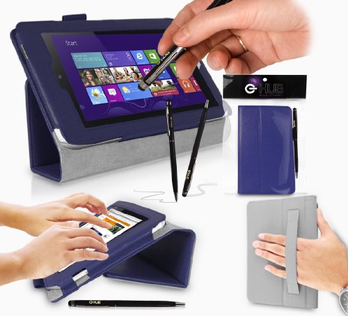 Acer W3-810 Tablet Case / Tablet Case / Schutzhülle in MARINEBLAU mit integrierter Standfunktion ( PropUp Stand ) & Handschlaufe ( Hand Strap ) von G-HUB® - PropUp Stand Hülle / Fall / Tasche / Folio für Acer W3810 ( Alle 8,1 Zoll Modelleeinschließlich: 32GB / 64GB / 3G / LTE / BlueTooth / WiFi / 2013 modèle , etc. ) Jetzt mit BONUS: G-HUB ProPen Stylus