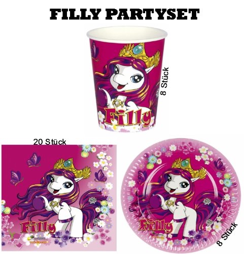 Filly Partyset Partygeschirr Becher Teller Servietten 36 Teile Geburtstag Party