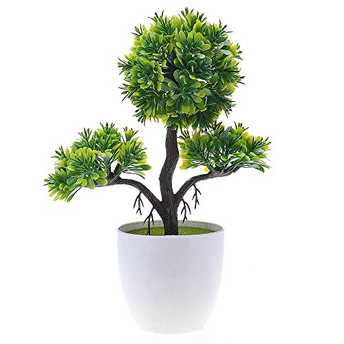Kompassswc künstlicher bonsaibaum Kunstbonsai Kunstpflanzen MIT Töpfchen Zimmer Party Dekor Kunstbäume Topfpflanzen 26cm Höhe (Grün) - 3