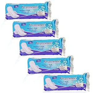PREGCCURATE SANITARY PADS FOR WOMEN REGULAR WITH WINGS DRY NET SUPER SOFT TECHNOLOGY BIODEGRADABLE DISPOSABLE _6 COUNT PACK OF 5