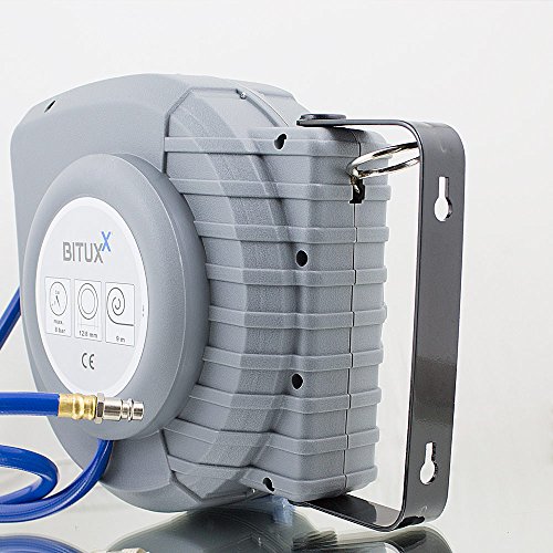 BITUXX® Druckluft Schlauchtrommel 9m automatik Druckluft Schlauchaufroller 9 Meter 1/4″ Zoll Anschluss Automatik Schlauchaufroller für Wandmontage - 3