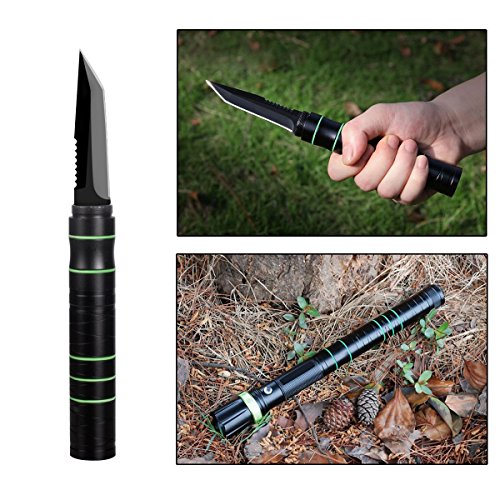 BESTSUN Multifunktional Tactical Taschenlampe Messer torch- Selbstverteidigung Survival Kit wiederaufladbar Focus verstellbar Cree Q5 LED Taschenlampe + Ladegerät + 18650 Akku für Exploration Jagd Camping - 5