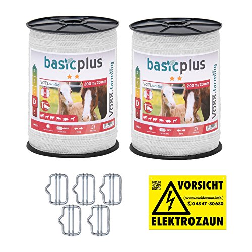 NEU: 30% mehr Leitfähigkeit - Doppelpack - insgesamt 400 Meter Weidezaunband inkl. Zubehör - Elektrozaun Sparpack