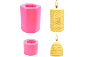 ZACUDA 2PCS Honeycomb Candle Molds 3D Bee Silicone Mold Cylinder Beehive Candle Mould Soap Making Mould for Homemade Beeswax Candle,Soap,Lotion Bar,Fondant Cake Decoration,Chocolate, Candy,Clay Craft