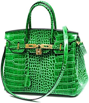 Women's Genuine Leather Handbag Fashion Crocodile Pattern Genuine Leather With Shoulder Strap 5 Colors ( Color : Green , Size : 35 )