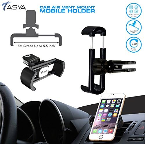 Cell Phone Holder Air Vent 360 Degree Car Holder car mount cradle for iPhone, Samsung, LG, Nexus, Motorola, Sony, HTC, Google, Windows &amp; Other Smartphones - TASYA (BLACK) (GREY)