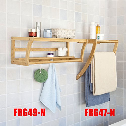 SoBuy® Wandregal,Handtuchregal,Handtuchhalter zur Wandmontage mit 3 Stangen aus Bambus, FRG47-N - 3