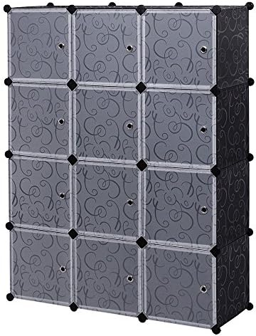 icase4u DIY Wardrobe Closet Cabinet Interlocking Cube Storage Organizer,Storage System with Doors,Strong Construction for Clothes, Shoes, Accessories (12Cube)