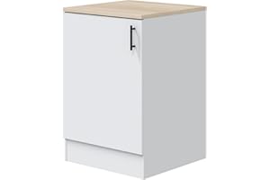 Mobelcenter, Mueble Bajo de Cocina de 60, Módulo 1 Puerta Reversible 1 Estante Regulable, Color Blanco Brillo y Roble Canadian, Medidas: Ancho: 60 cm x Fondo: 60 cm x Alto: 90 cm (1539)