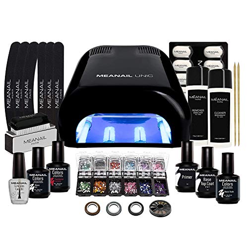 KIT DELUXE MEANAIL Black Edition¥ Kit Semipermanente Unghie Professionale Completo ¥ Con Lampada UV LED 36W, 30 Accessori Nail Art e 3 Smalti Semipermanenti ¥ Norme CE, Vegan e Cruelty Free