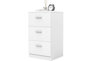 COSTWAY Stolik nocny z 3 szufladami, szafka nocna do łóżka kontynentalnego, komoda nocna, stolik pomocniczy do sypialni, salonu, 38 x 35 x 66 cm, biały