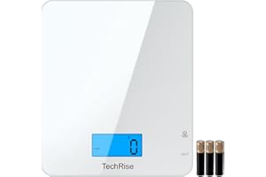 TechRise Electronic Kitchen Scale,Tempered Glass Digital Baking Scale With Touch Sensitive Weighting, Food Scales Calorie Counting, LCD Display,Tare Function, for Cooking/Baking/Home/Kitchen,11lb/5kg