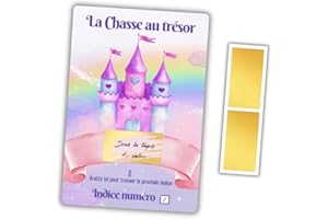ROXISHA Chasse au Trésor à Gratter pour Goûter / Fête d'Anniversaire - Activité Intérieur / Extérieur Vacances Jeux pour Enfant 5-12 Ans - Thème Princesse -10 Cartes Personnalisables + 10 Pastilles à Gratter