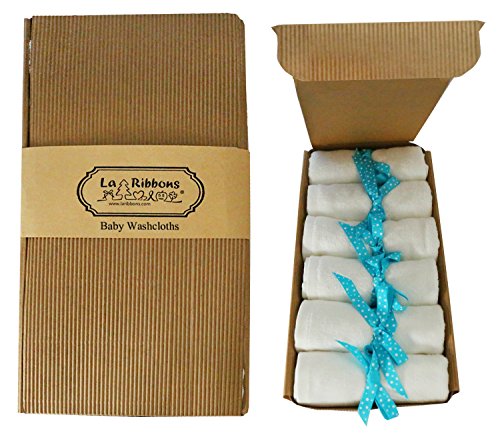 Laribbons 6 Pieces Ultra Soft Bamboo Baby Washcloths,Organic, 26*26cm - White, Best for Reusable Baby Wipes, Cloth Wipes, Eczema & Sensitive Skin. Baby Registry, Shower, Newborn Bath Gifts, Natural Products, Skin Care