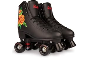 Rookie Rosa Quad Roller Skates Black with Skate Bag By Oli's, Black,Rose