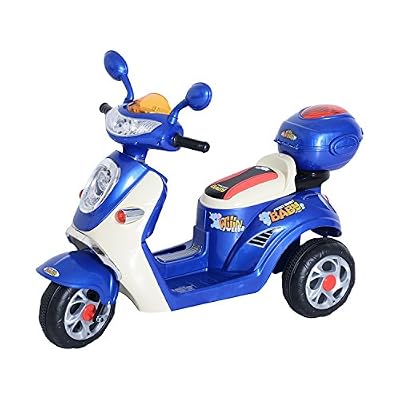 HOMCOM Moto Scooter Véhicule Electrique pour Enfant 6V 3km/h Phare Musique 108 x 51 x 75cm Bleu