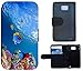 Price comparison product image Protective Flip Case Cover Case for, Fabric, 1141 Fisch Fische Koralle Meer Blau Bunt, Samsung Galaxy S2 i9100
