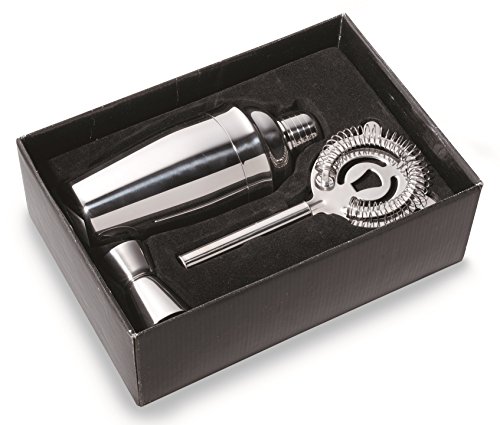 geschenkartikel-shopping 100-2573 Edelstahl Cocktail Shaker Set 0,5 Liter 3-teilig mit Sieb und Messbecher
