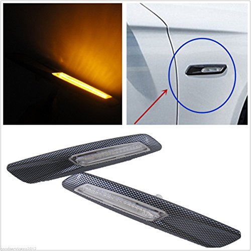 2 Pcs 12V Amber LED Carbon Fiber Car Side Marker Lights For 2005 5 Series/E81/E82/E87/E88