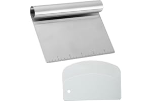 Midgreyeye Stainless Steel Dough Cutter with Measuring 2 Pcs Dough Scraper Plastic Bench scraper Dough Spatula Scraper Kitchen for Cake, Cake, Pizza, Cake, Dough, Baking Utensils(5.9*4.6+5.3*3.6in)