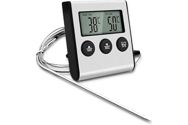 Greluma 1 Styck Stor LCD Digital Matlagning Mat Kötttermometer för Rökugn Kök BBQ Grill Termometer Klocka Timer med rostfritt stål temperatursond