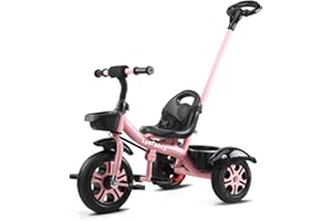 Lyefancy Kids Tricycle for 2-5 Years Old, Kids Trike with Basket and Removable Pedal, Toddler Tricycle 3 Wheel Bike Children Riding on Toys, for Boys Girls (Pink with Push Handle)