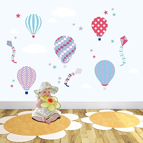 Hot Air Balloon Nursery Room Stickers. Kites and Stars Wall Decal, Turquoise, Purple and Coral, baby girl decor, bedroom decoration
