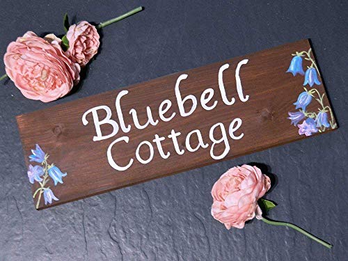 Personalised Exterior Bluebells Wooden House Name Sign, Cottage Sign, Flower Sign, Barn Sign, Farm Sign, Advertising Plaque, Wall, Business Sign, Outside, Rustic,