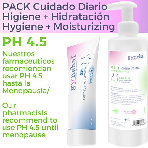 GYNEBAL PACK Intimo - Gel Higiene Intima Prebiotico 300 ml + Gel Intimo Lubricante Vaginal Prebiotico 50 ml - PH 4.5 Especifico Edad Fertil - Respeta la Flora vaginal - Farmaceutico