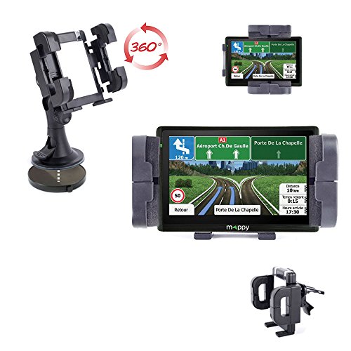 Duragadget Support fixation voiture rotatif tableau de bord, grille d'aération et pare-brise compatible avec GPS Mappy Ulti E511, Ulti S539 et iti e411