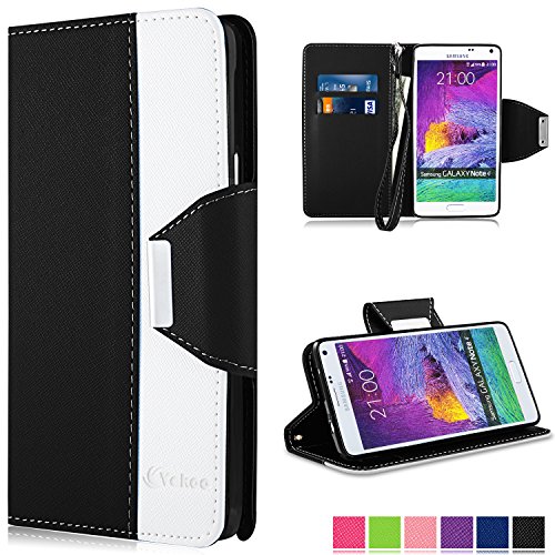 Galaxy Note 4 H  lle  Vakoo Handyh  lle Leder Tasche Flip Case Cover Schutzh  lle f  r Samsung Galaxy Note 4  Schwarz Wei   