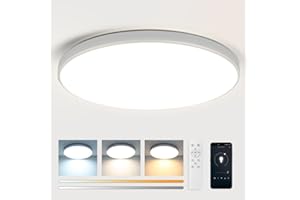 CANMEIJIA Lampy łazienkowe sufitowe, 24W IP44 Wodoodporna lampa łazienkowa 1700LM Ledowa lampa sufitowa z pilotem zdalnego sterowania i pamięcią 3000-6500K Ledowe światła do sypialni Kuchnia Salon