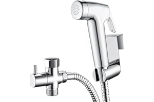 SIEYESCITY Handheld Bidet Sprayer Kits for UK Toilet Douche_ Shattaf Bidets with Bidet Hose, Spray Holder and T-Adapter_ Glossy Silver